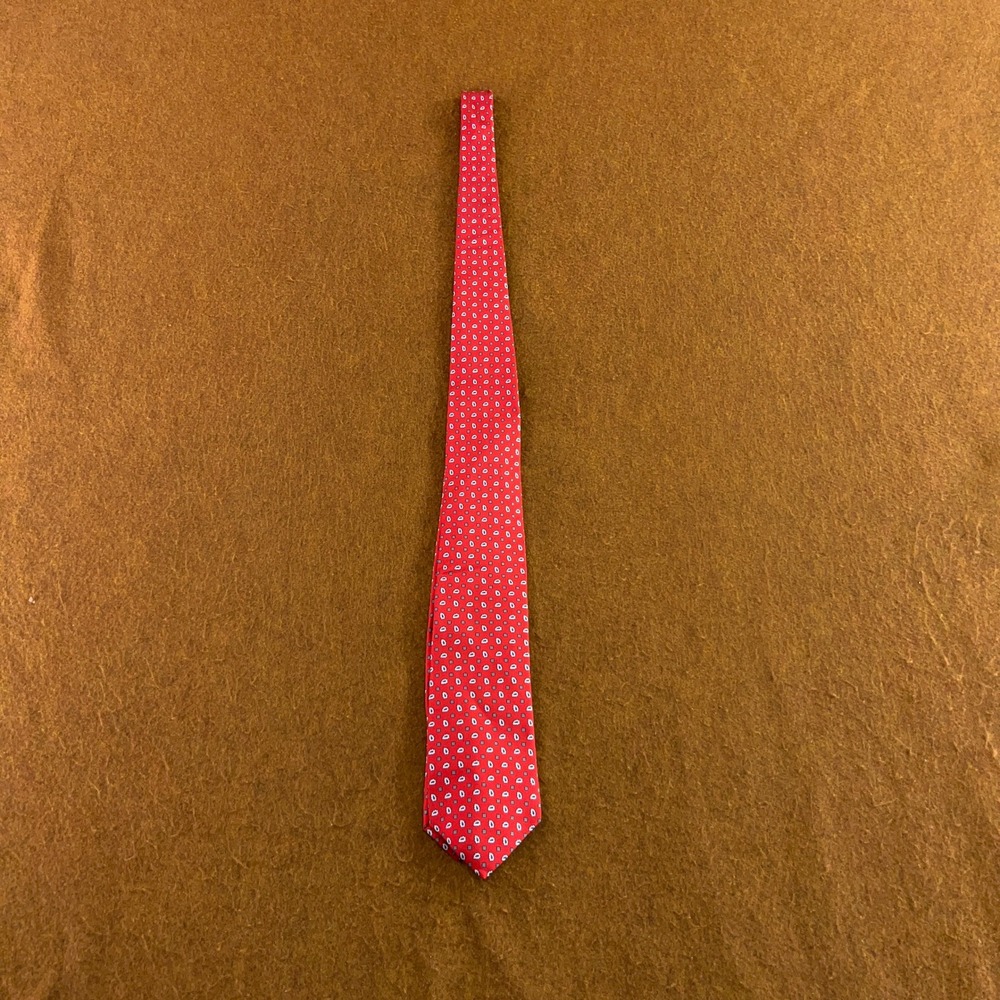 Robert Jensen Mens OS Red Paisley Foulard Silk Hand Sewn Italy Necktie New